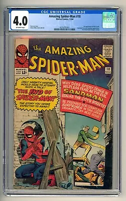 Buy Amazing Spider-man #18 CGC 4.0 Marvel 1964 Sandman 1st Ned Leeds • 323.81£