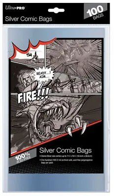 Buy 100 Ultra Pro (SILVER) Comic Bags,  Acid Free Storage  -  7¼    X  10½   • 15.30£