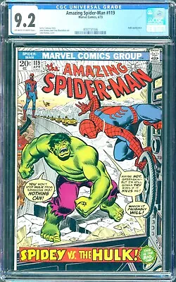 Buy Amazing Spider-Man #119 (1973) CGC 9.2 -- O/w To White; Spider-Man Vs. The Hulk • 376.66£