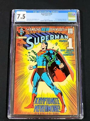 Buy Superman #233 CGC 7.5 Neal Adams Iconic Kryptonite No More Cover 1971 OW / White • 256.04£