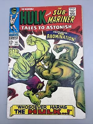 Buy Tales To Astonish #91 1st Abomination Cover! Hulk! Sub-Mariner! • 31.66£