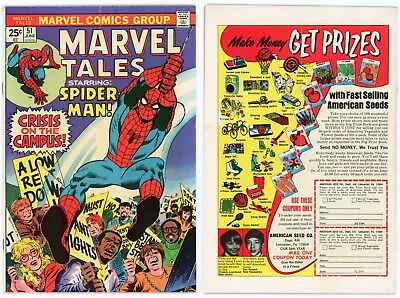 Buy Marvel Tales #51 (VG/FN 5.0) Crisis On Campus Kingpin Amazing Spider-Man 68 1974 • 3.75£