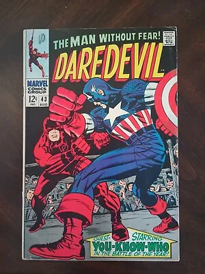 Buy Daredevil #43 (Marvel 1968) 🔑Captain America Jack Kirby Cover *MID GRADE KEY* • 27.78£