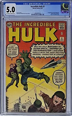 Buy Incredible Hulk #3 CGC 5.0 Marvel Comics 1962 1st Appearance Of Ringmaster • 1,437.09£