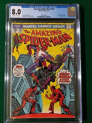 Buy Amazing Spider-Man 136 CGC 8.0 1st Harry Osborn Green Goblin 1974 • 153.80£