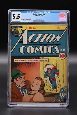 Buy Action Comics (1938) #24 Joe Shuster Superman CGC 5.5 Blue Label OW/WH Pages • 2,010.70£