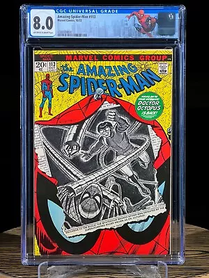 Buy AMAZING SPIDER-MAN #113 CGC 8.0 1972 1st Appearance Of Hammerhead Doctor Octopus • 118.74£
