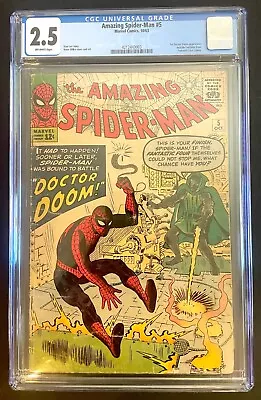 Buy AMAZING SPIDER-MAN #5 CGC 2.5 1963 Marvel Silver Age Doctor Doom Fantastic Four • 555.67£