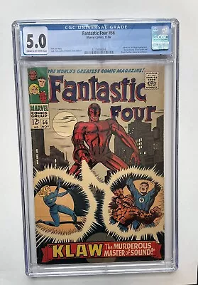 Buy Fantastic Four Vol.1 #56 1966 CGC 5.0 Marvel Comics 2nd App Klaw 🔑Stan Lee • 67.19£