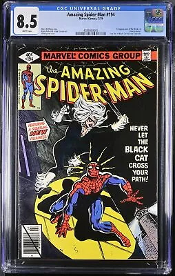 Buy Amazing Spider-Man #194 CGC VF+ 8.5 White Pages 1st App Black Cat! Marvel 1979 • 260.59£