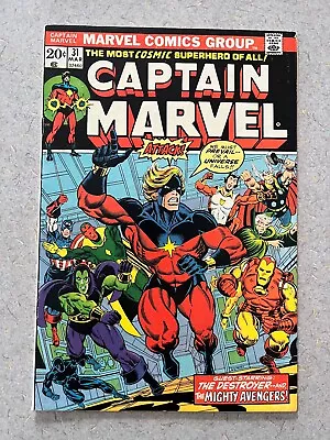 Buy Captain Marvel #31 Avengers HIGH GRADE!  Starlin Bronze NM/VF • 28.15£