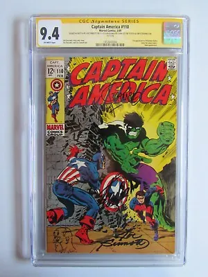 Buy Captain America 110 CGC 9.4 SS Signed By Stan Lee Steranko Sinnott + Sketch 1969 • 1,738.55£