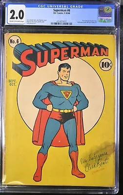Buy Superman 6 (CGC 2.0) 1st Splash Page In A Superman Comic Siegel Shuster 1940 DC • 1,344.75£