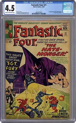 Buy Fantastic Four #21 CGC 4.5 1963 4035473007 1st App. Hate-Monger • 183.89£
