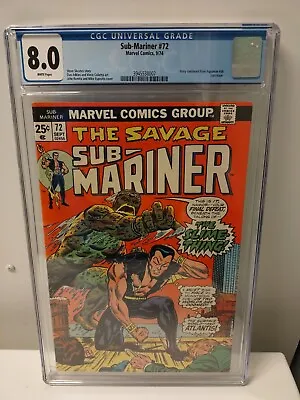 Buy SUB-MARINER #72 CGC 8.0  LAST ISSUE  1974  1ST SLIME-THING APPEARANCE  *Marvel* • 110.51£