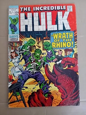 Buy Incredible Hulk No 124. Rhino & The Leader Appearance. 1970 Marvel Comic • 10.99£