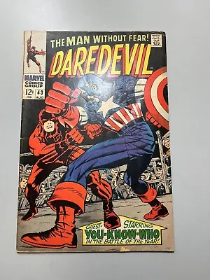 Buy Daredevil #43 (Marvel 1968) 🔑Captain America Jack Kirby Cover *MID GRADE KEY* • 39.58£