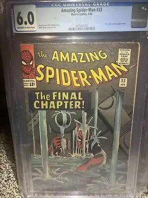 Buy Amazing Spider-Man #33 CGC 6.0 (Stan Lee And Steve Ditko Cover/art) 1966 Marvel • 372.10£