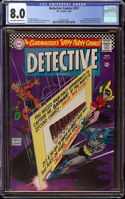 Buy Detective Comics # 351 CGC 8.0 OW/W (DC, 1966) 1st Appearance Cluemaster • 118.74£