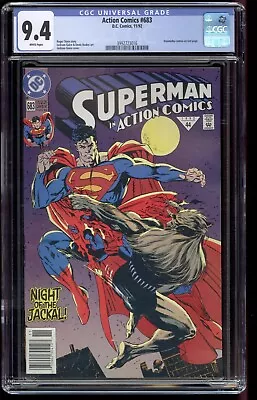 Buy Action Comics #683, Newsstand, CGC 9.4 NM, White Pages, Doomsday Cameo, Superman • 59.12£
