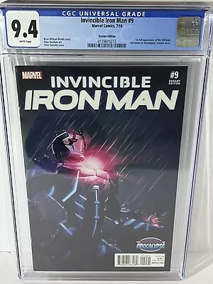 Buy Invincible Iron Man #9 AOA Variant 1st App Of Riri Williams (2016) CGC 9.4 • 205.55£