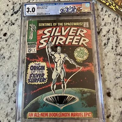 Buy CGC 3.0 Silver Surfer 1 Marvel Comics Origin Issue Solo Title 1968 CUSTOM LABEL • 320.32£