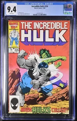 Buy The Incredible Hulk #326 9.4 CGC White Pages Green Hulk Vs Grey Hulk Marvel 1986 • 26.21£