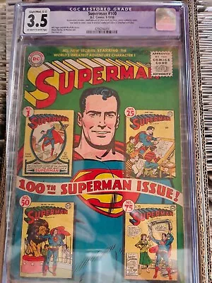 Buy Superman #100 (DC Comics, 1955) - Anniversary Issue - CGC 3.5 Restored Grade • 276.71£