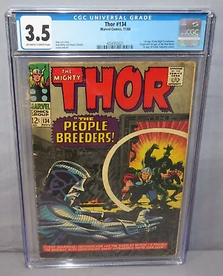 Buy THOR #134 (High Evolutionary &Fafnir 1st App) CGC 3.5 VG- Marvel Comics 1966 • 71.95£
