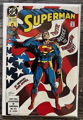 Buy Superman #53 Vol.2 - Iconic American Flag Cover - Clean Copy! Key Issue! • 5.59£