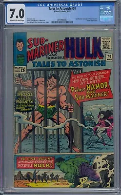 Buy Tales To Astonish #70 Cgc 7.0 Sub-mariner Hulk Leader Jack Kirby • 103.89£