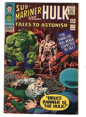 Buy Tales To Astonish #77 (1966) - Grade 5.5 - Bruce Banner Is The Hulk - Namor! • 78.84£
