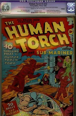 Buy Human Torch #3(#2)CGC 8.0 (restored)1940 KEY ISSUE TIMELY WWII • 7,902.95£