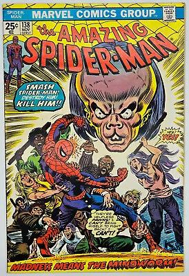 Buy The Amazing Spider-Man #138 1974 5.5 FN- Spidey Vs. MindWorm (1st Appearance)! • 13.44£