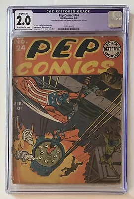 Buy Pep Comics #24 (1942) CGC 2.0 Restored (C-1) - Early Archie • 1,559.06£