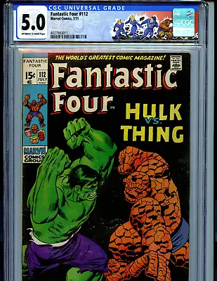 Buy Fantastic Four #112  CGC 5.0 1971  Marvel Hulk Vs Thing Amricons K52 • 260.89£