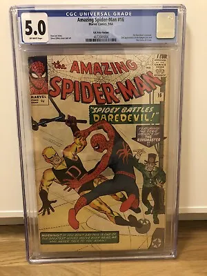 Buy Amazing Spider-Man 16 - CGC 5.0 OW, Silver Age Key 1st Daredevil Crossover, UKPV • 529.90£