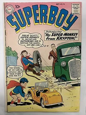 Buy Superboy #76 (DC, 1959) 1st Beppo The Super-Monkey Curt Swan VG • 37.36£