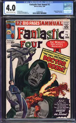 Buy Fantastic Four Annual #2 Cgc 4.0 Cr/ow Page // Origin Of Doctor Doom Marvel 1964 • 289.54£