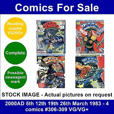 Buy 2000AD 5th 12th 19th 26th March 1983 - 4 Comics #306-309 VG/VG+ • 6.99£