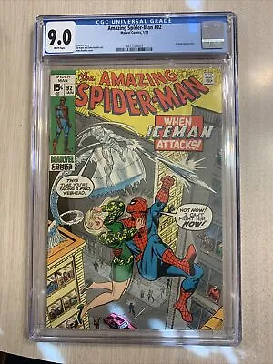 Buy Amazing Spider-man 92 Cgc 9.0 Vf/nm White Pages 1971 Mint Case Lee, Kane, Romita • 316.24£