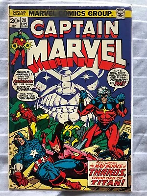 Buy Captain Marvel 28 (1973) Avengers, Drax, Thanos App. Jim Starlin Art, Cents • 24.99£