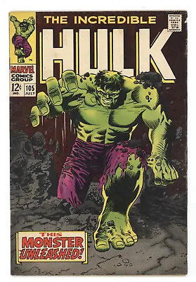 Buy Incredible Hulk 105 Marvel 1968 VG FN Mr. Fantastic Four 1st Missing Link • 102.78£