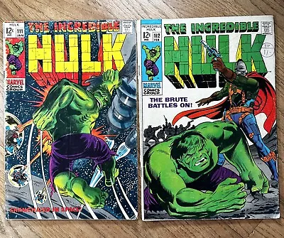 Buy Incredible Hulk #111 & #112 1st Galaxy Master Stan Lee Marvel Comics 1968 VG • 23.66£