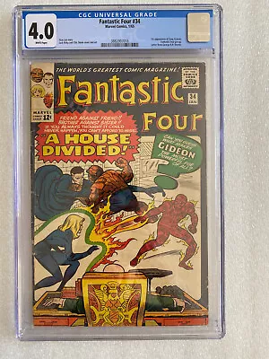 Buy Fantastic Four #34 CGC 4.0 White Pages! 1965 1st Appearance Of Greg Gideon • 99.94£