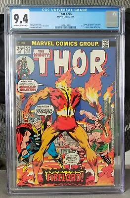 Buy Thor #225 1st Firelord Herald Of Galactus Marvel 1974 CGC 9.4 OW-W Hercules • 277.13£