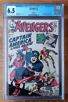 Buy AVENGERS #4 CGC 6.5 (pence) OW/W  - 1st SILVER AGE CAPTAIN AMERICA 1964 - KEY • 1,725£