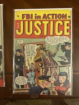 Buy JUSTICE    #9(1949 MARVEL) PRE CODE CRIME COMIC BOOK FBI IN ACTION 2 Binder Hole • 46.79£