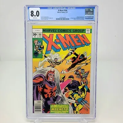Buy Uncanny X-Men 104 CGC 8.0, White Pages, 1st Cameo Starjammers  (Marvel 1977) • 88.39£