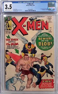 Buy 🔥uncanny X-men #3 Cgc 3.5*1964 Marvel Comics*silver Age Key*1st App Of The Blob • 554.12£